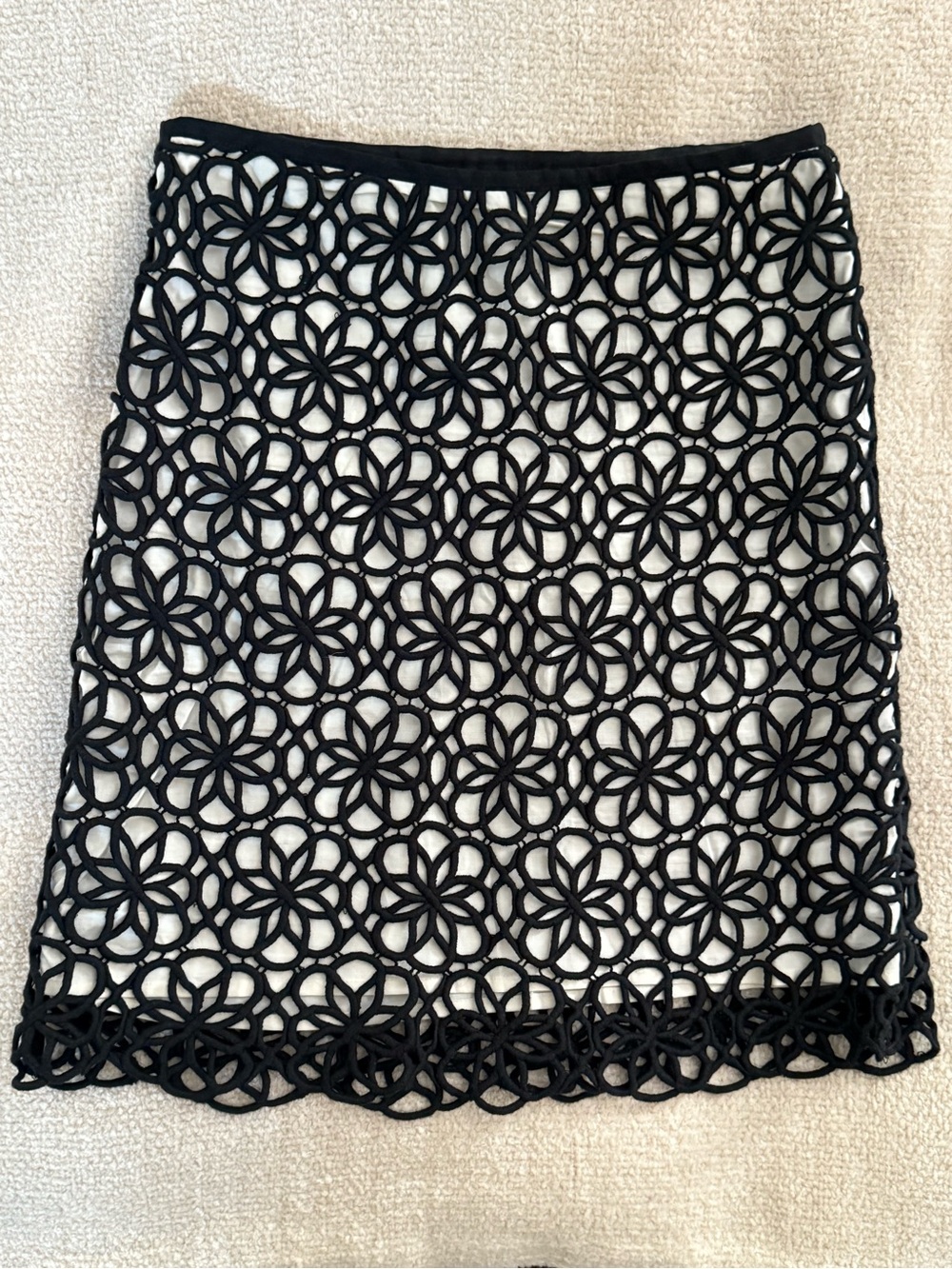 9-H15 Stcl Anthropologie Black Floral Crochet Lace Skirt US 00